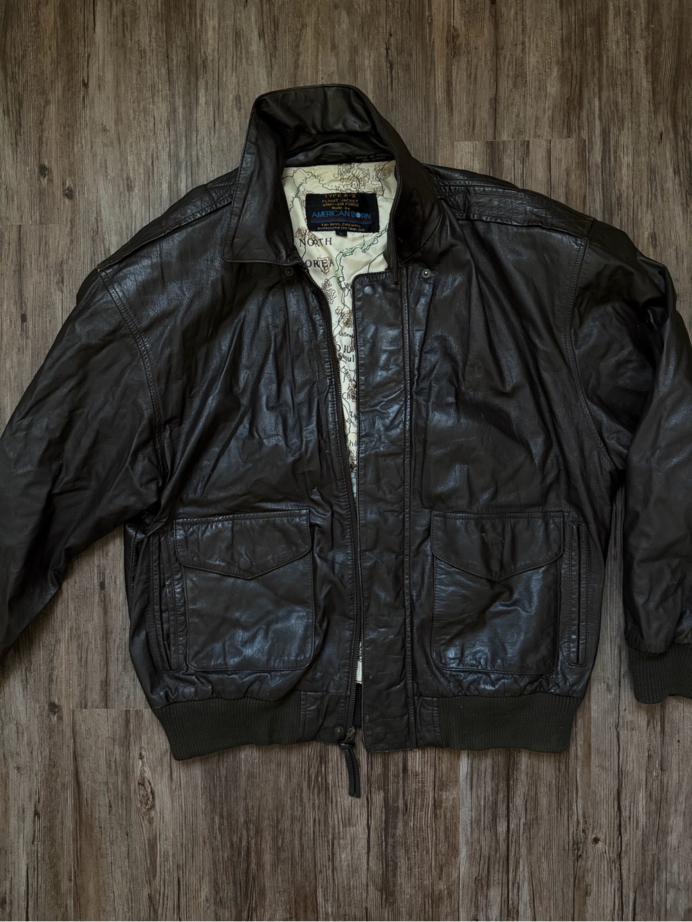 American Born Men's Brown Leather Bomber Jacket